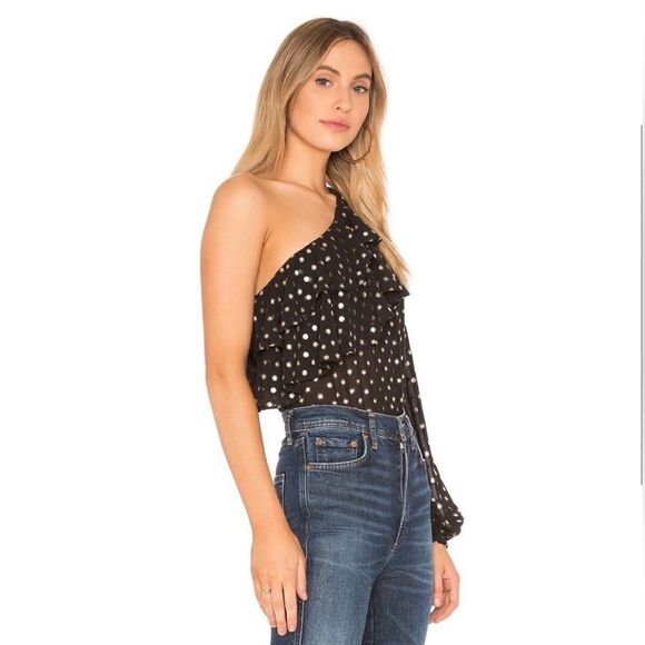 Yumi Kim Sparks Fly One Shoulder Top in Hot Spot Gold Polka Dot - Picture 2 of 16